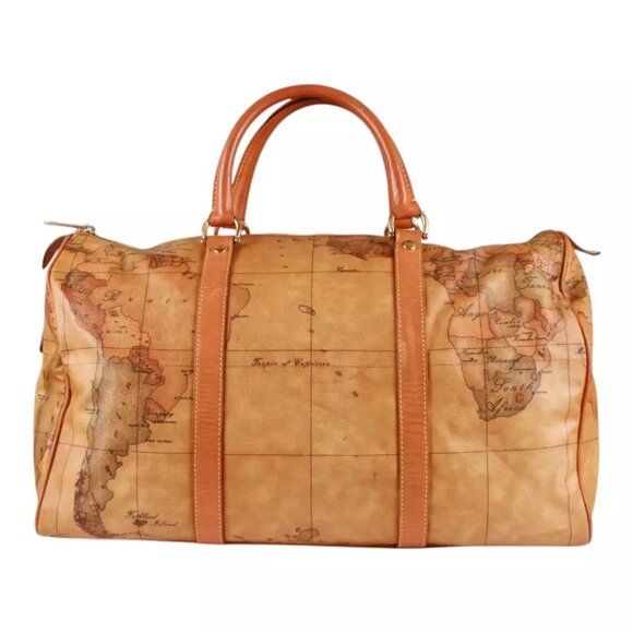 Authentic Alviero Martini Classe world map brown Boston bag - Picture 1 of 16